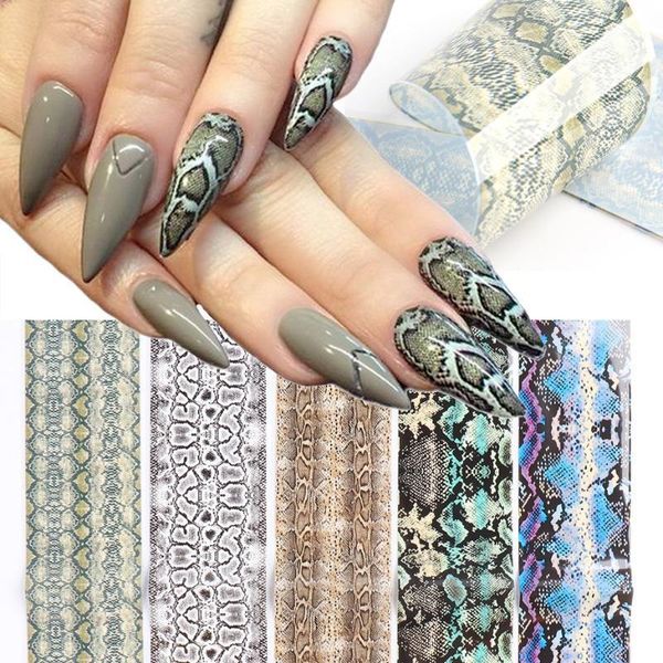 

10pcs snake print nail foils leopard wild animal skin transfer sticker slider starry sky gel polish wrap decoration sa16291, Black
