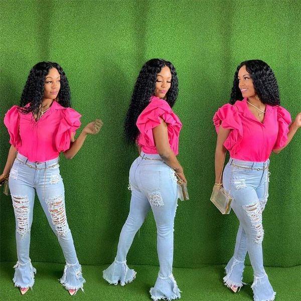 

women's jeans hollow out slim fit ripped for women casual high waist stretchy bell bottom trouser summer bodycon denim pant sweatpants, Blue
