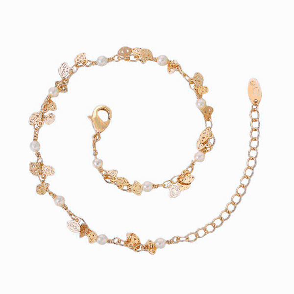 

link, chain 24k gold bracelet plating filled simple leaf pearl jewelry gift, Black