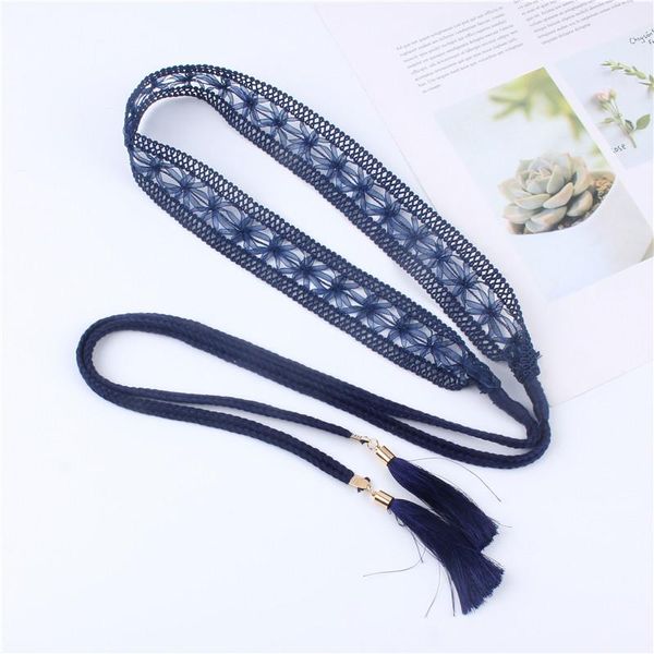 

belts sweet waist braided lace hollow chain women dress skirt decoration waistband tassels twist weaving knot rope, Black;brown