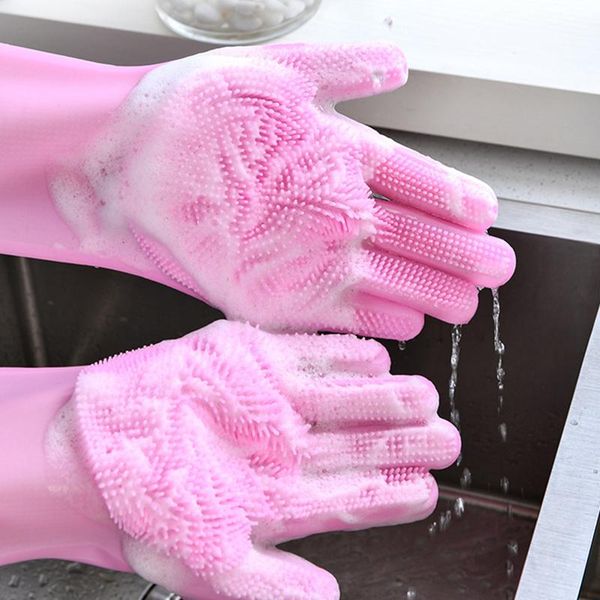 

disposable gloves 1pair silicone cleaning multifunction magic dish washing household scrubber kitchen clean tool scrub