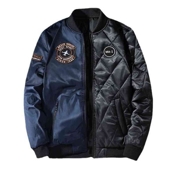 

autumn and winter air force ma-1 pilot men's embroidered baseball loose work suit large cotton et on both sid, Black