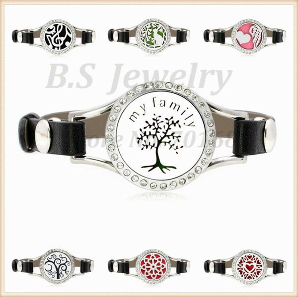 

charm bracelets my fmaily tree 25mm 316l stainless steel essential oil diffuser bangle leather bracelet with crystals 10pa, Golden;silver