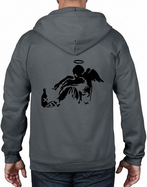 

tribal t-shirts men's banksy fallen angel full zip hoodie u9dy#, Black
