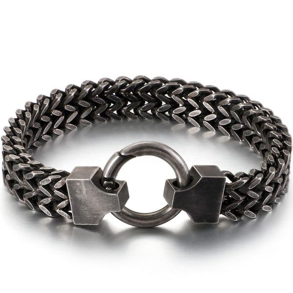 

link, chain retro mens double wheat fish scale bracelet men 12mm wide punk stainless steel black blue color biker bracelets & bangles