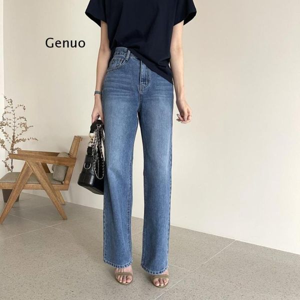 

casual high waist straight jeans pants for women 2021 spring pockets loose female denim blue ladies pantalon women's