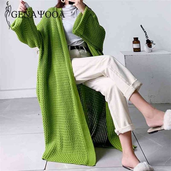 

genayooa casual cardigans sweater long sleeve knit oversized solid loose cardigan coat women korean winter 210417, White;black
