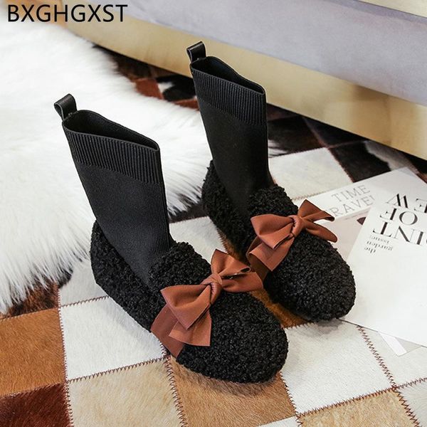 

boots for women fashion winter female woman shoes designer black fur butterfly-knot