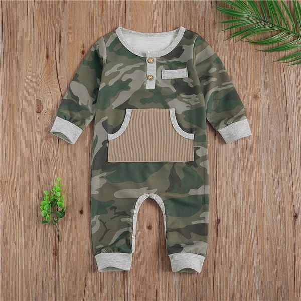 

jumpsuits children's jumpsuit toddler's one piece garment camouflage pattern chest button pocket romper for baby boys, Blue