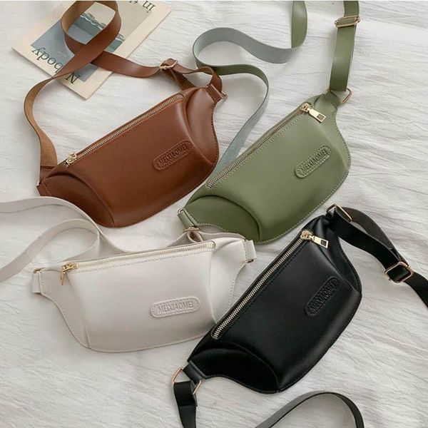 

solid color woman waist bag fanny pack pu leather lady chest bags multi-function mobile wallet fashion banana