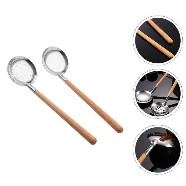 

spoons 2pcs long handle straining ladles kitchen accessories porridge spoon