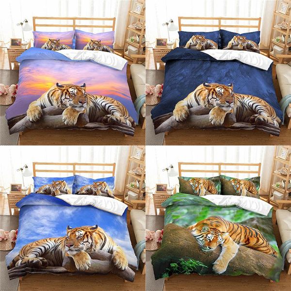 

home textile luxury 3d tiger print 2/3pcs comfortable duvet cover pillowcase bedding sets  and king eu/us/au size