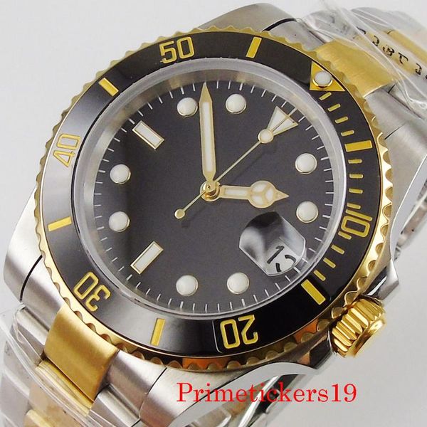 

wristwatches bliger 40mm gold plated case sterile black dial nh35 automatic movement sapphire crystal dates display ceramic bezel insert, Slivery;brown