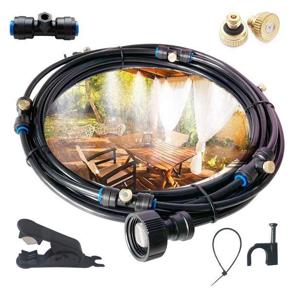 

outdoor misting cooling system kit fog sprayer quick connect nozzle irrigation mister line10/15/20 meters orifice 0.4mm 1kit watering equipm
