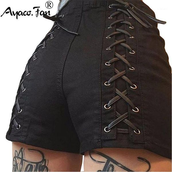 

ladies high waist shorts women summer 2021 elastic denim cross bandage jeans casual slim short pants female women's, White;black