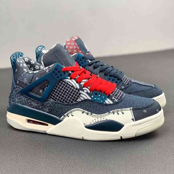 

jumpman 4 retro sashiko men/women basketball shoes deep ocean sail cement grey fire red outdoor snkrs sports with original box fast delivery