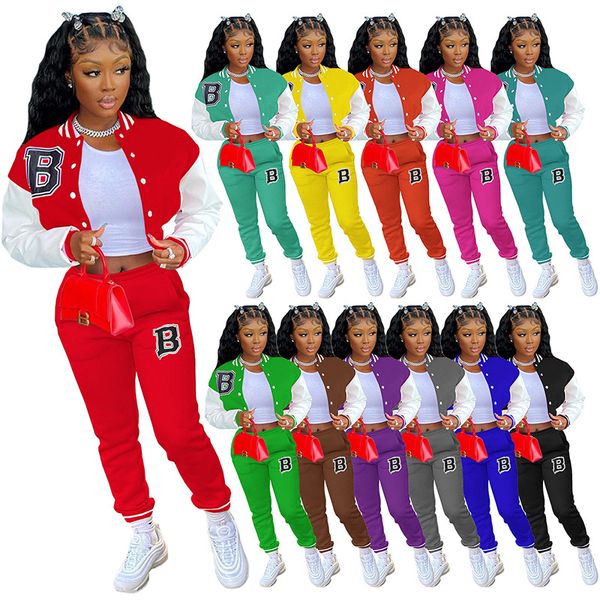 

women's two piece pants baseball uniform letter printing casual two-piece sports suit, White