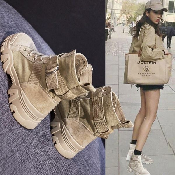 

boots hong kong ins net red women's british style versatile high canvas shoes short autumn and, Black