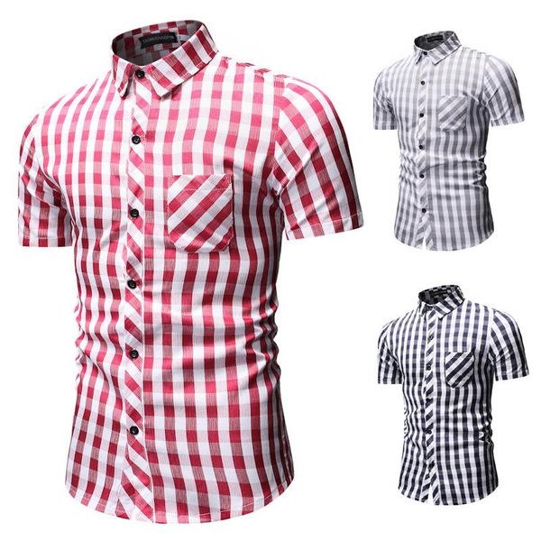 

red and black plaid shirt men shirts 2021 summer fashion chemise homme mens checkered short sleeve blouse men's casual, White;black