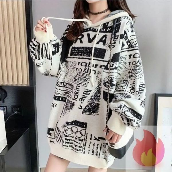 

hooded sweater 2021 autumn winter casual letter lazy versatile coat women's college style thin top, Black