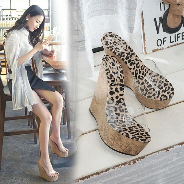 

womens summer super high heel shoes transparent wedge shoe sandals, Black