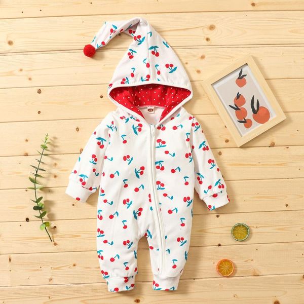 

born jumpsuit set infant fashion cartoon winter baby girls boys zipper fruit print hooded romper year clothing jumpsuits, Blue