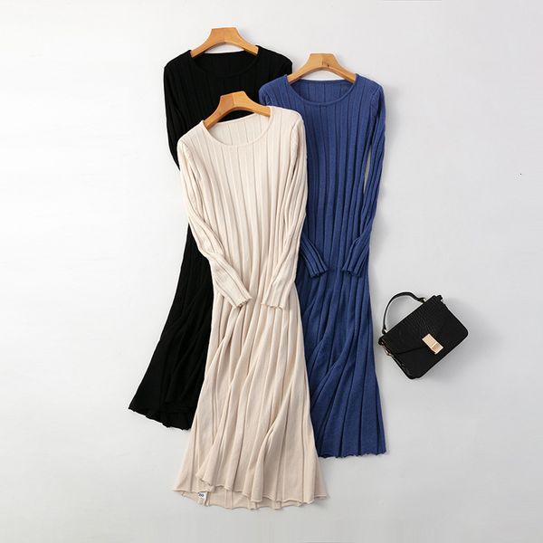 

casual dresses hlbcbg- female dress long sweater, in coarse thread, knitted or crocheted fine for autumn and winter 3hit, Black;gray