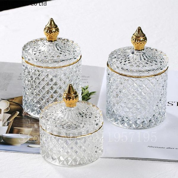 

storage bottles & jars french vintage glass jar transparent gold jewelry box home cotton swab tea drink candy bottle deco