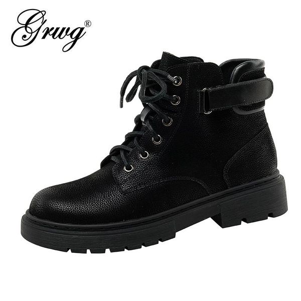 

boots women spring comfy durable outsole lace-up fashion shoes 2021 leather casual brand design women's footwear, Black