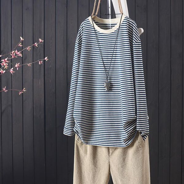 

women's vests collection of autumn round neck pullover striped long sleeve for casual and easy to wear, Black;white