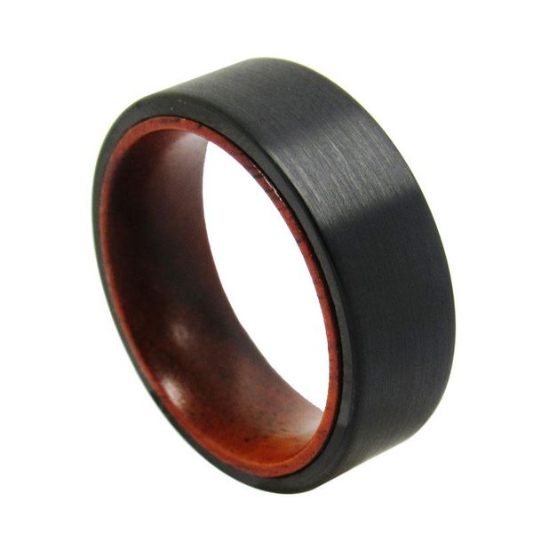 

wedding rings 8mm width black tungsten carbide for man matte finishing with red sandalwood inside size 6-13 can, Slivery;golden
