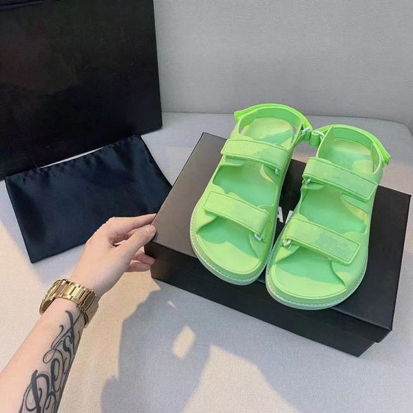 

slippers sandal womens sandals flat designer women slipper fashion leather rubber hook loop fasteners slippers shoes designers non-slip whol, Black