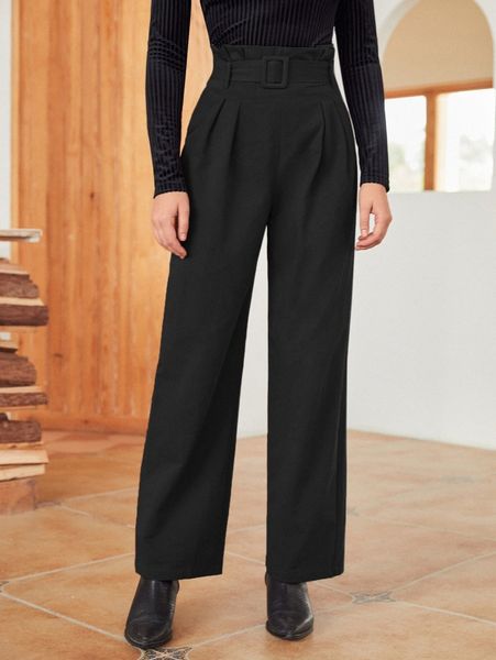 

high waist belted wide leg pants 58ku#, Black;white
