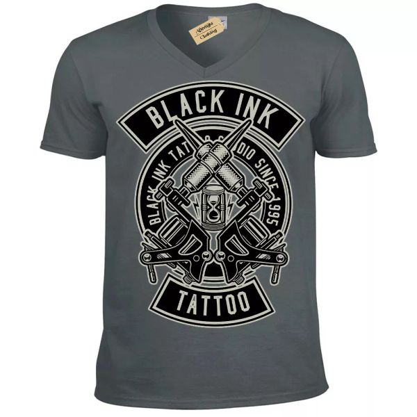 

black ink tattoo shirt tattoist artist man v neck, White;black