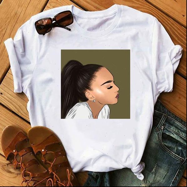 

cool melanin womens black girl cartoon printed female t shirt harajuku shirts for women summer hip hop femme vogue, White