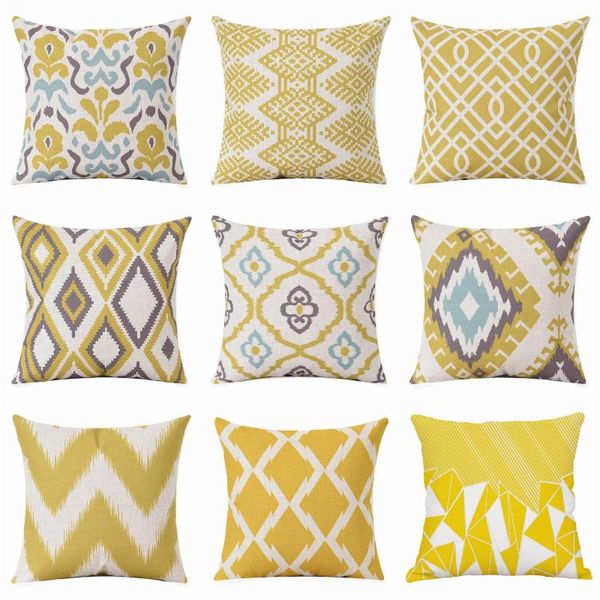 

yellow geometric cushion covers cotton linen 45*45 cm throw pillow case for home chair sofa decoration square pillowcases cushion/decorative
