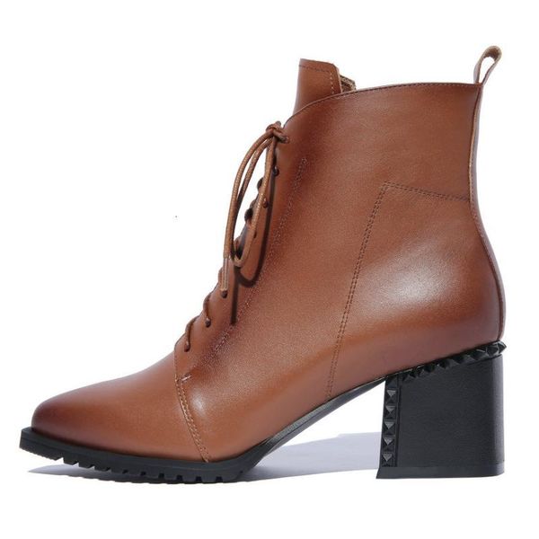 

boots esveva women shoes square cow leather pu high heels winter ankle zipper western woman size 34-421 ga44, Black