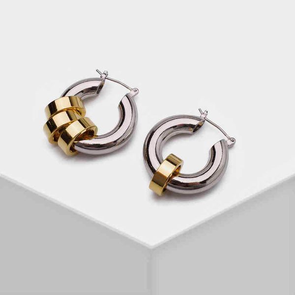 

amorita irregular asymmetric patchwork metal hoop earrings 220108, Golden;silver