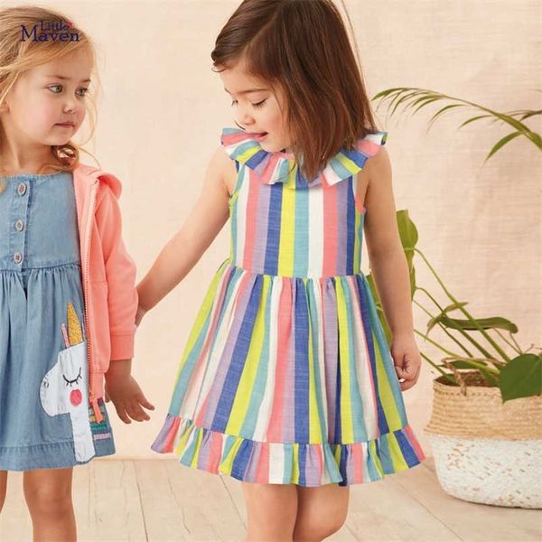

little maven dress rainbow colorful girls party dresses for kids clothes cotton toddler princess vestido 211109, Blue;red
