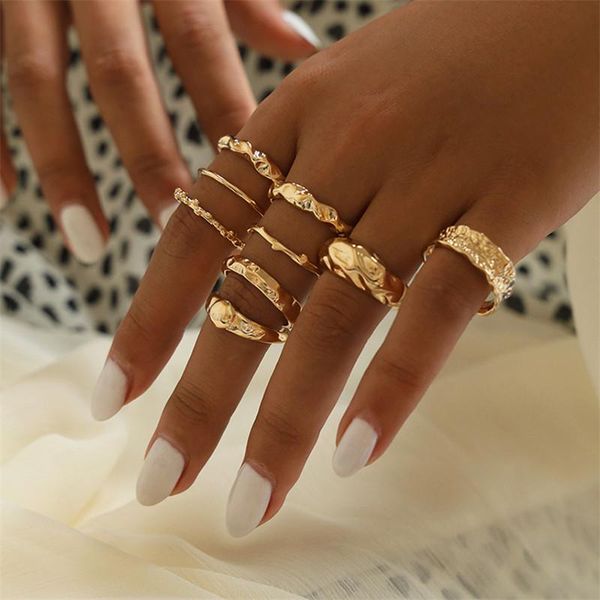 

cluster rings 9pcs/set gothic metal knuckle for women irregular geometric ring vintage party jewelry gift, Golden;silver
