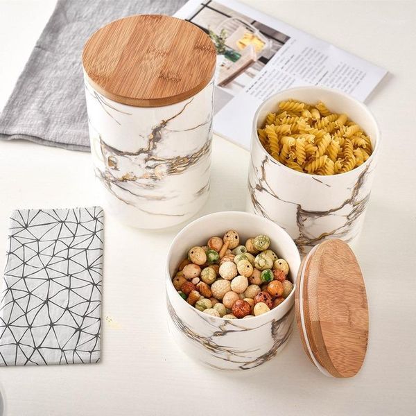 

storage bottles & jars nordic creative marbled ceramic sealed jar 1650ml round food box kitchen supplies home decoration cereal dispenser