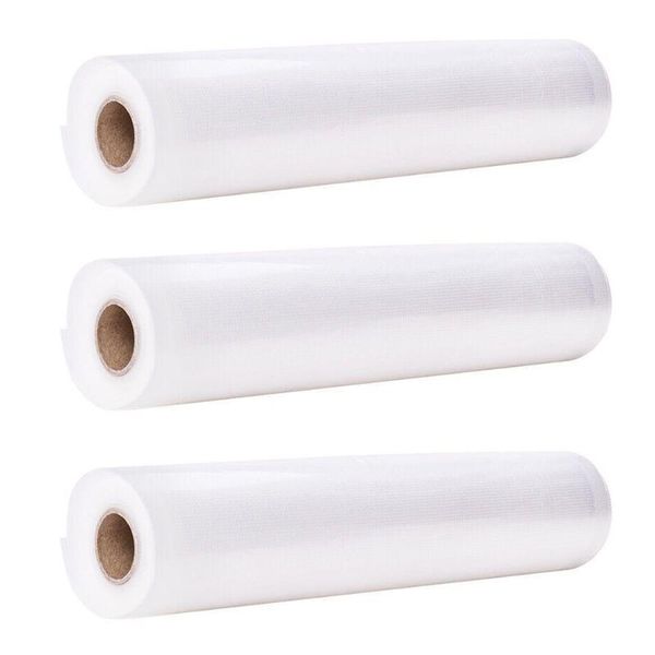 

storage bags 3 rolls kitchen vacuum sealing food fresh-keeping (white)