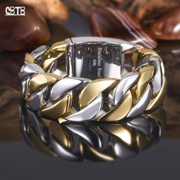 Bangle Punk estilo ouro e prata de costura de duas cores pulseira de aço inoxidável dos homens 21,5 cm Moda pulseira jóias presente atacado