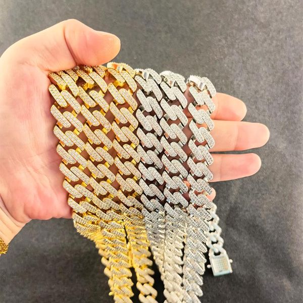

chains 14mm 16inch 18inch 20inch 22inch hiphop jewelry cuban chain iced out bling zircon micro pave link statement necklace, Silver