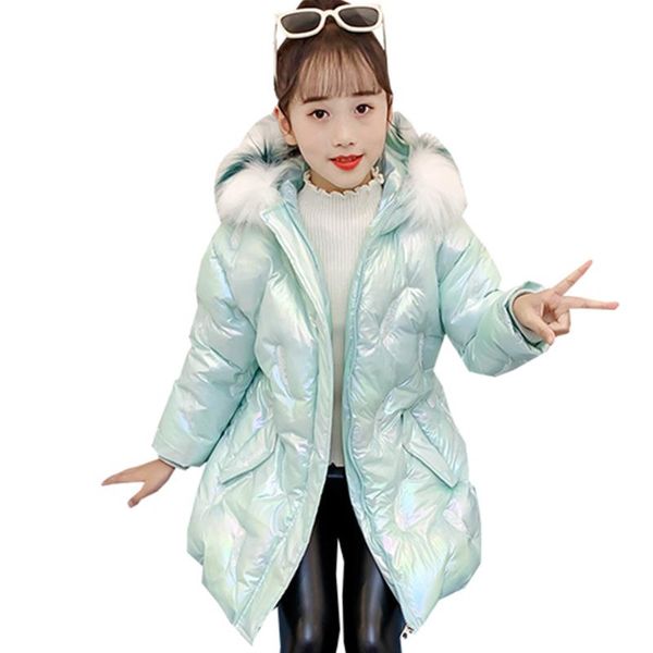 

jackets girls long parka coat fur hoodies cotton padded girl coats kids casual style winter clothes, Blue;gray