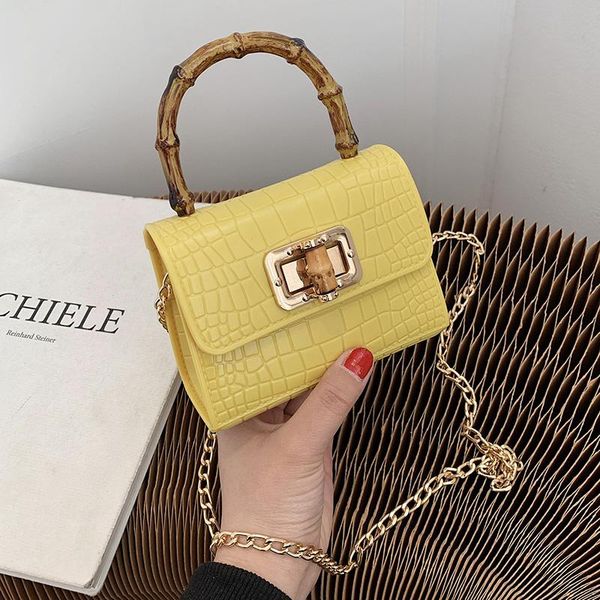 Bambu Joint Design Handle Stone Pattern Couro PU Mini Crossbody Bags 2021 Summer Women Chain Shoulder Handbags And Cartes