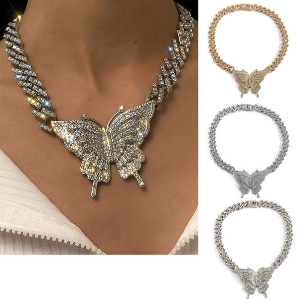 

pendant necklaces most hip hop full rhinestone chain big butterfly pendants punk hyperbole neckalce jewelry accessories for women, Silver