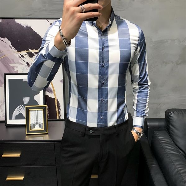 

men's casual shirts british style plaid shirt men's clothing 2021 from long sleeve simple office shirts fine casual fit, White;black