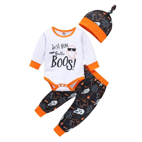 

clothing sets letter cartoon baby clotehs set long sleeve romper bodysuit+pants hat outfits kids clothes girls boys halloween roupas infanti, White