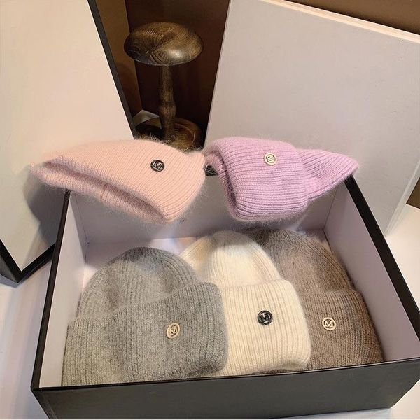

beanies women solid simple letter label knitted hats soft warm elegant for woman fashion 2021 winter female knitting caps